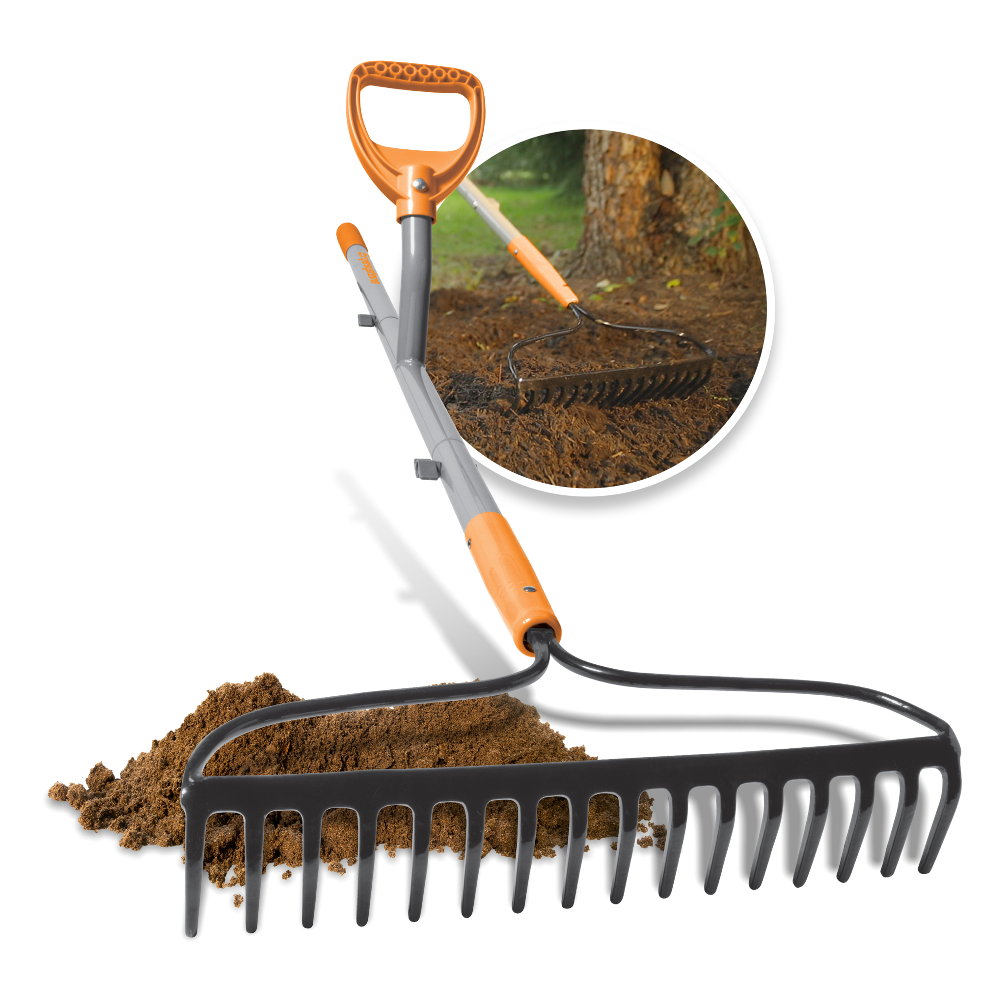 ERG-BWRK16 - ErgieShovel 16-Tine Strain Reducing Steel Bow Rake with 54-Inch Steel Shaft